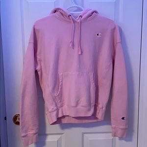 pink champion cropped hoodie